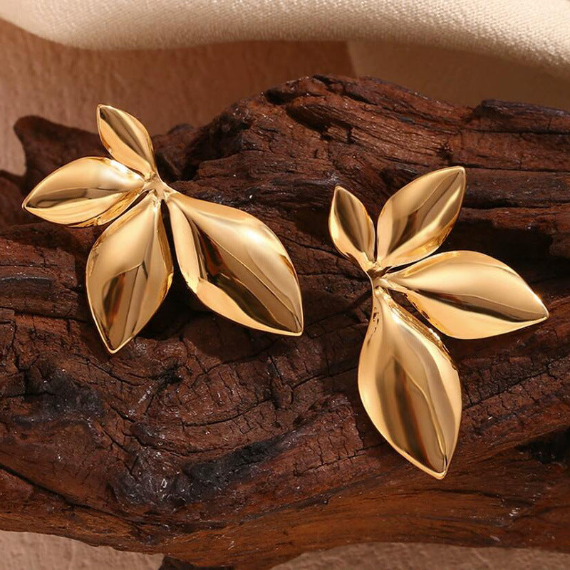 Wholesale Glossy Flower and Leaf Metal Stud Earrings